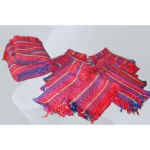 Woven Red Striped Tablecloth w/11 Matching Mats